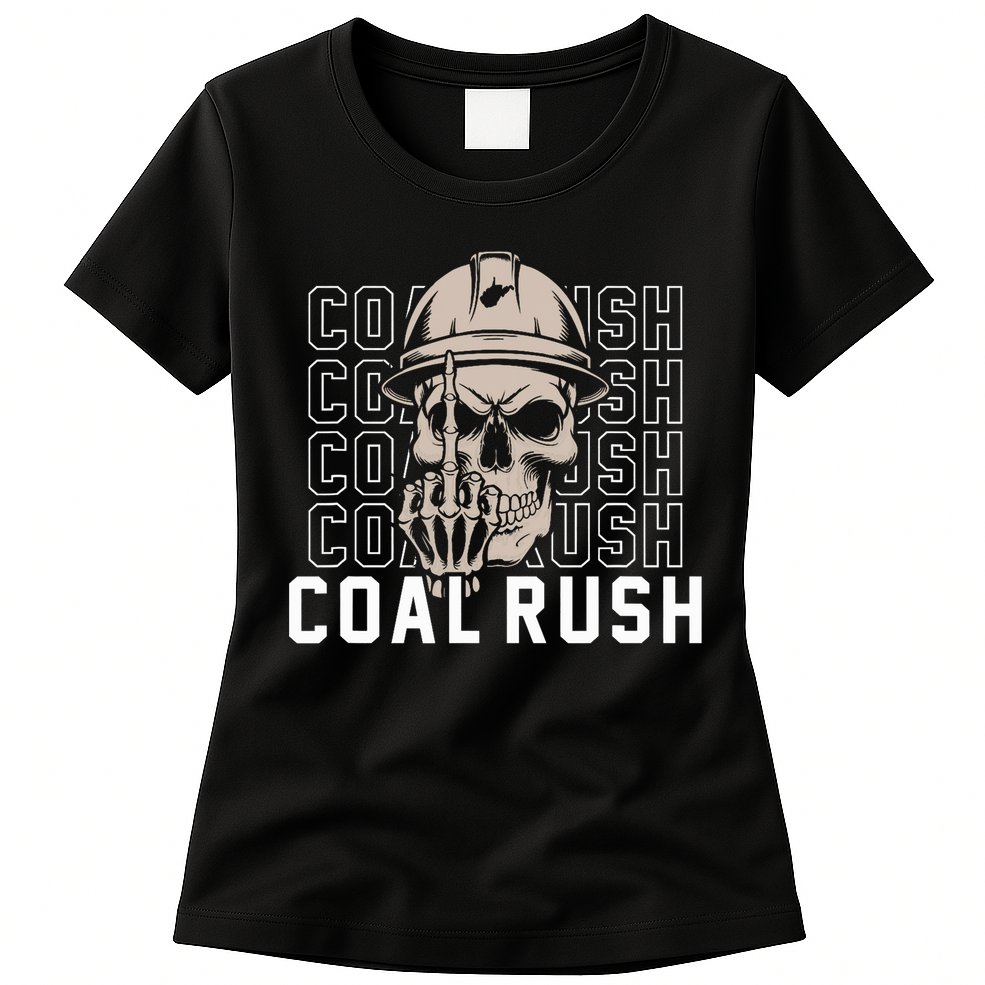 Coal Rush West Virginia Skull Coal Miner Hard Hat Womens T-Shirt