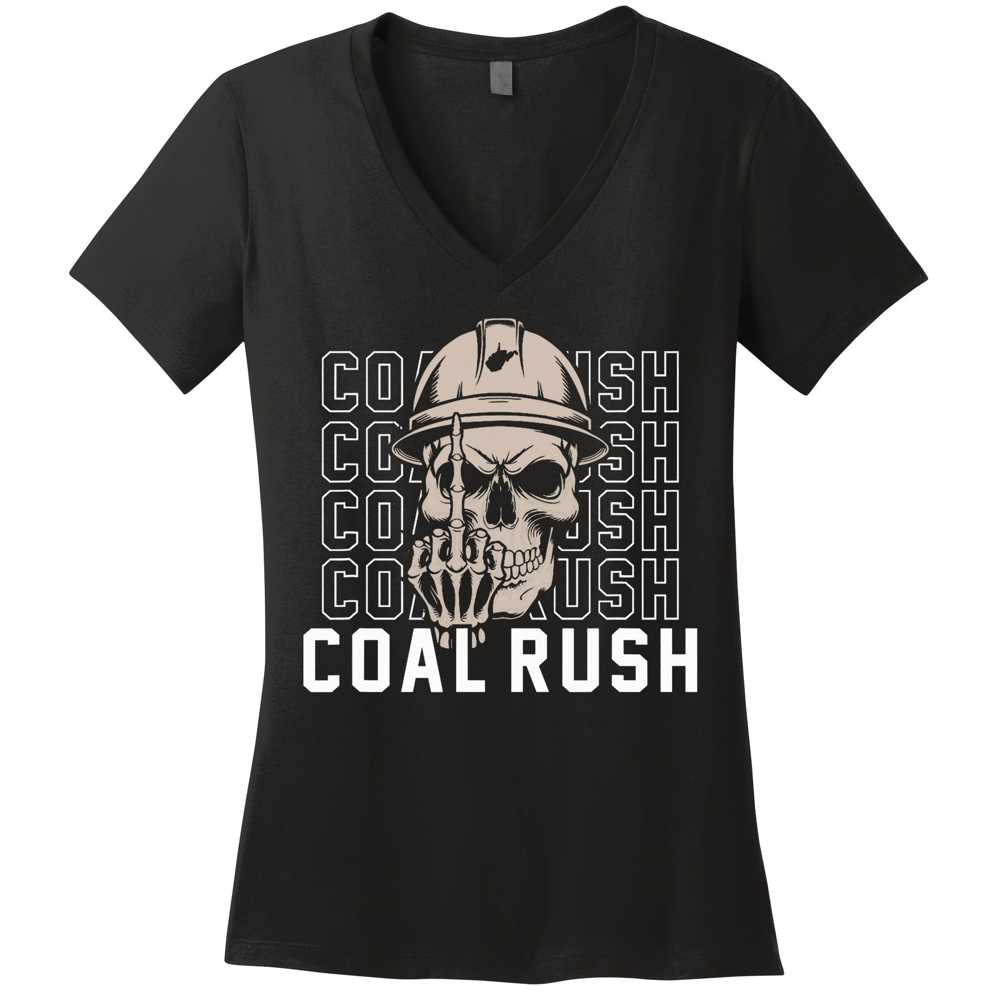 Coal Rush West Virginia Skull Coal Miner Hard Hat Women's V-Neck T-Shirt