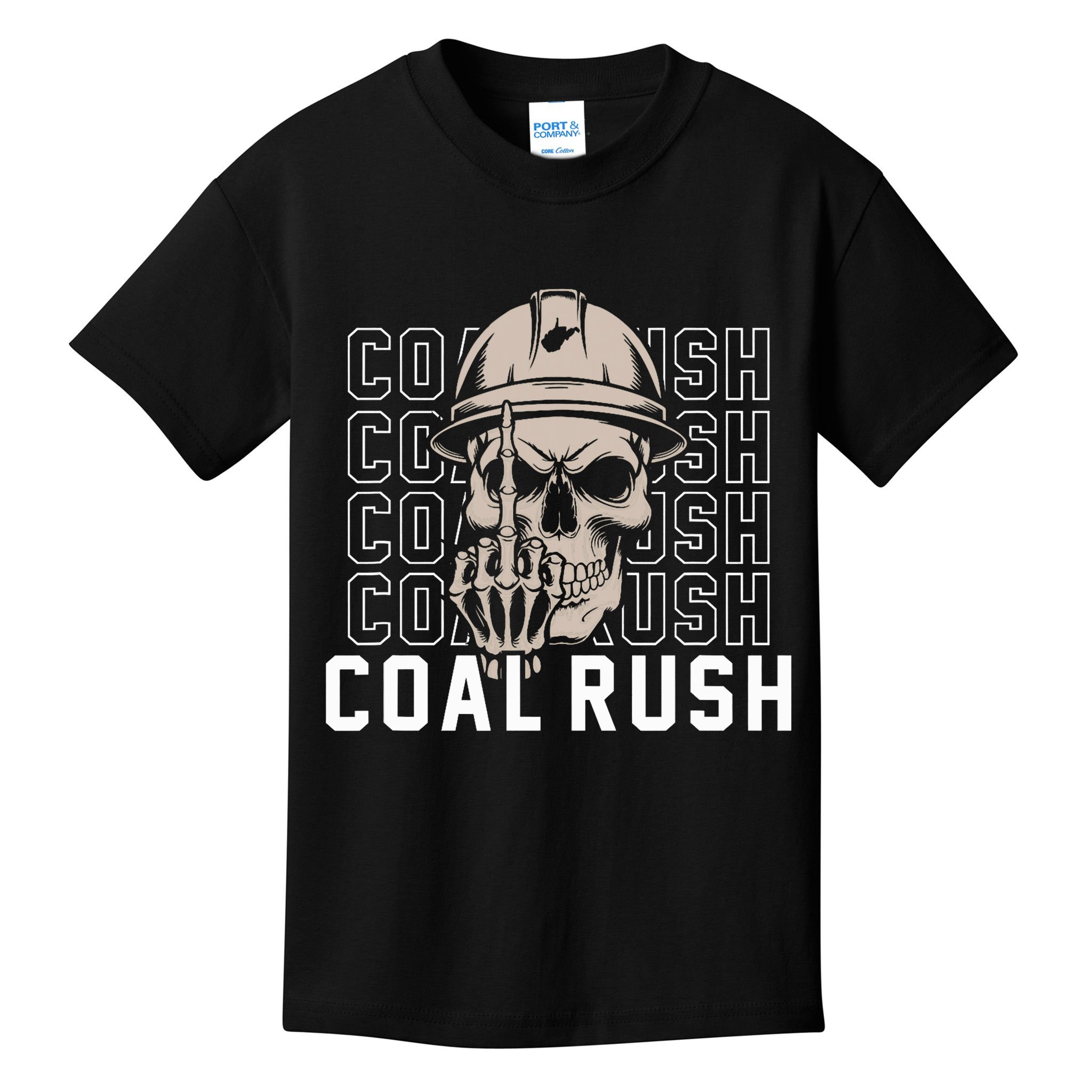 Coal Rush West Virginia Skull Coal Miner Hard Hat Kids T-Shirt