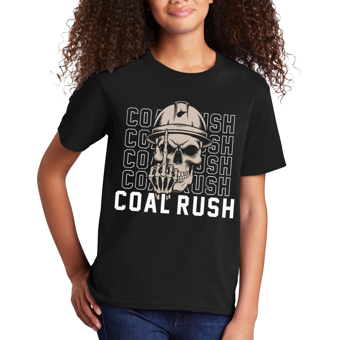Coal Rush West Virginia Skull Coal Miner Hard Hat Kids T-Shirt