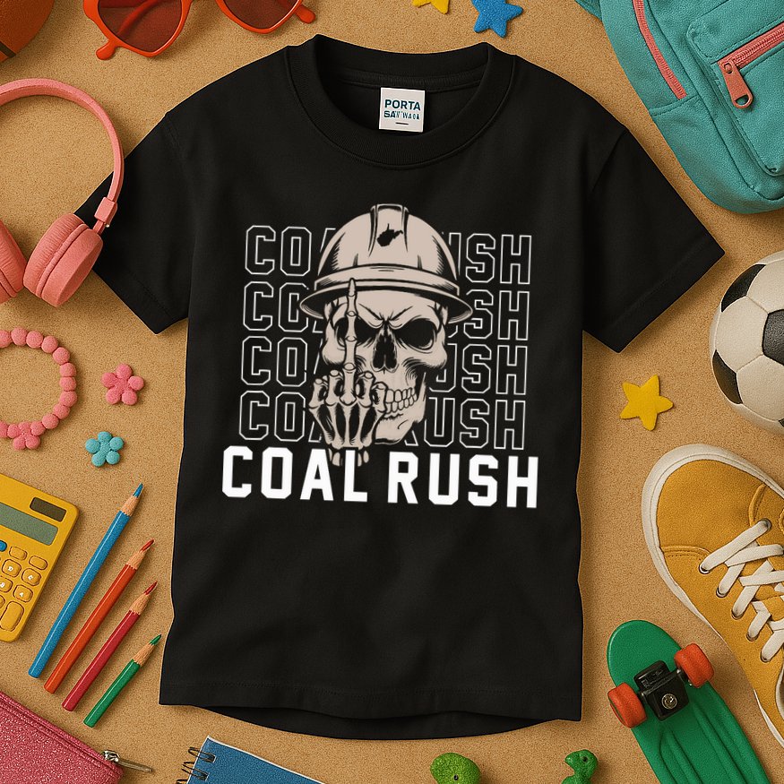 Coal Rush West Virginia Skull Coal Miner Hard Hat Kids T-Shirt