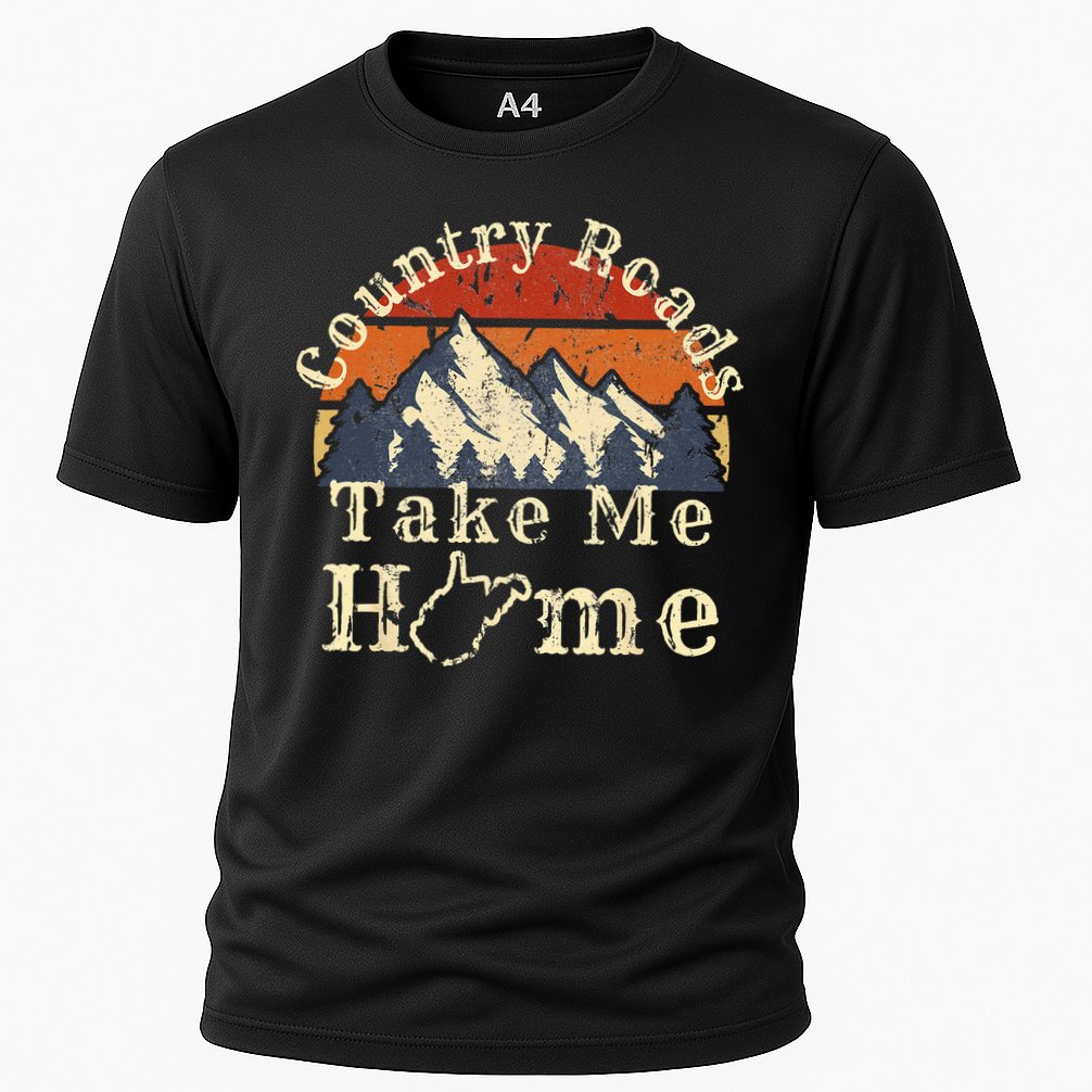Country Roads West Virginia Take Me Home WV Map Mountains Cooling Performance Crew T-Shirt