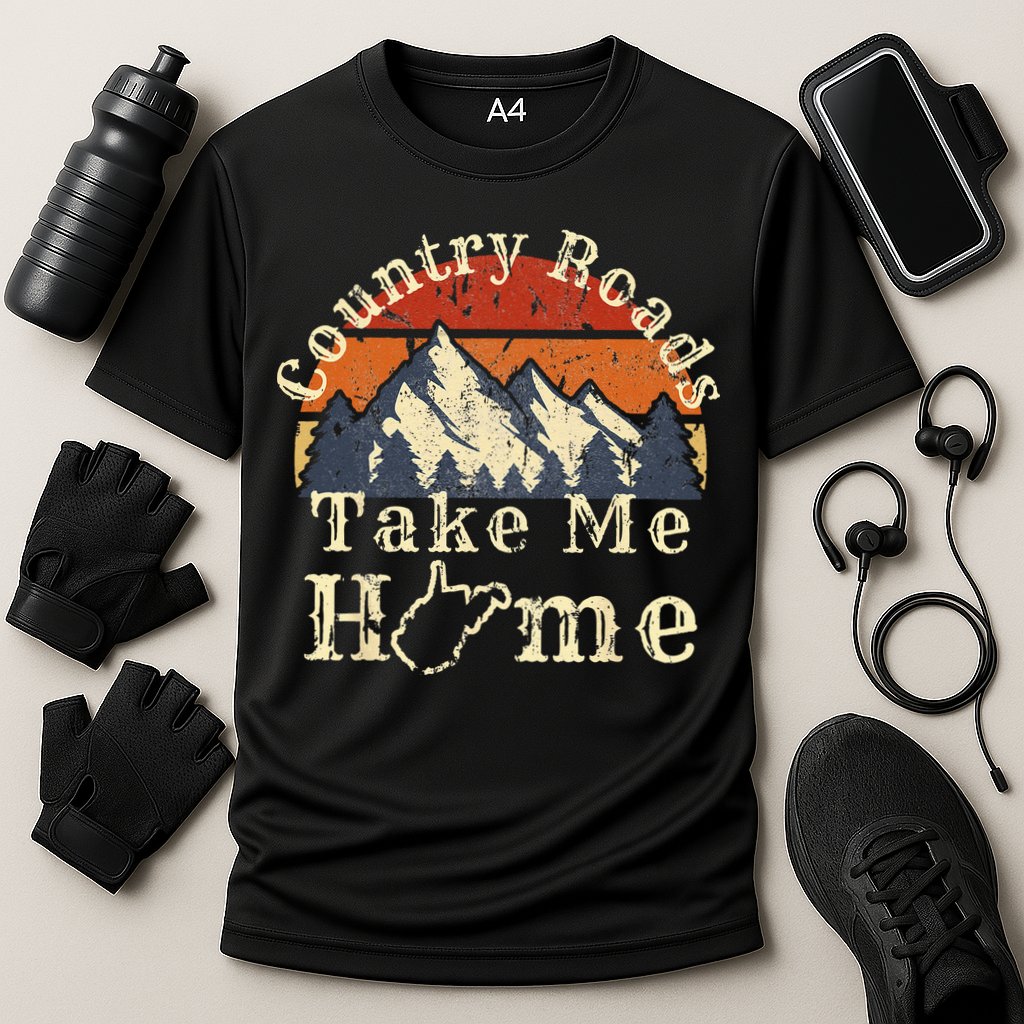 Country Roads West Virginia Take Me Home WV Map Mountains Cooling Performance Crew T-Shirt