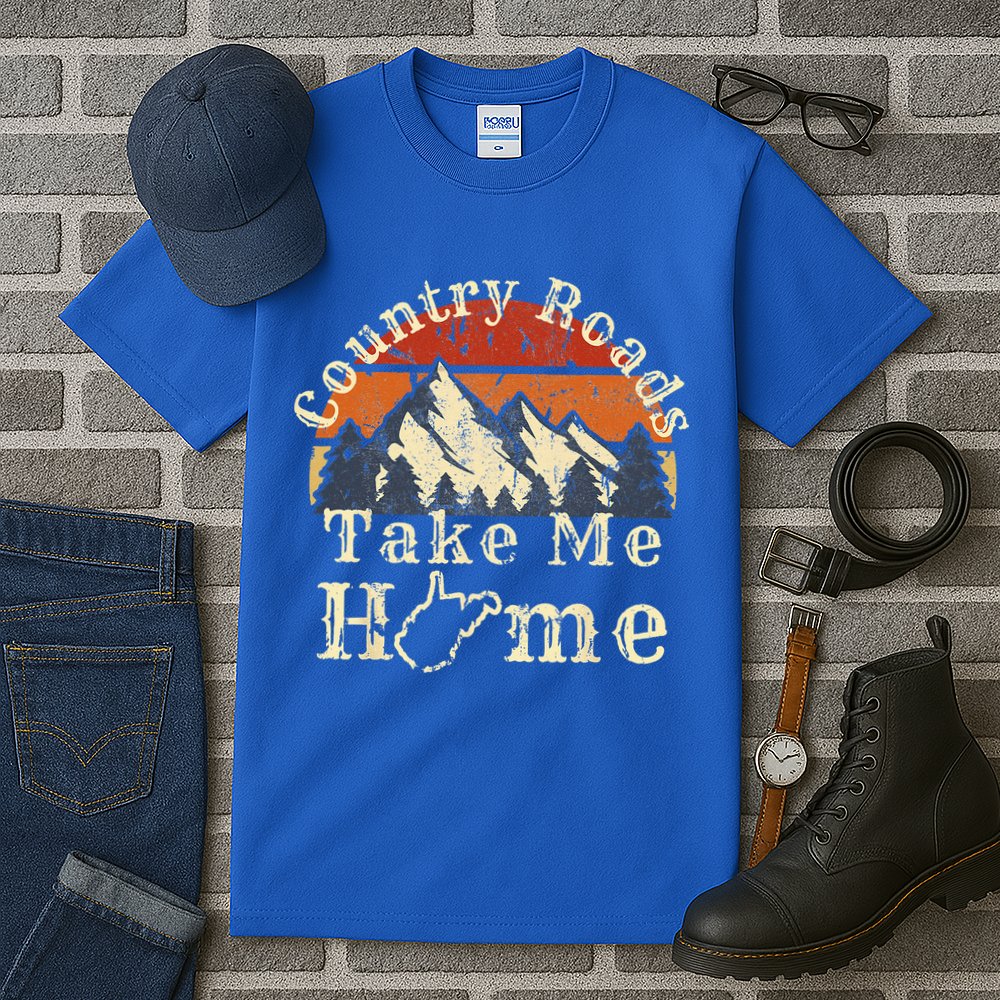Country Roads West Virginia Take Me Home WV Map Mountains Tall T-Shirt