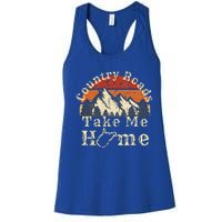 Country Roads West Virginia Take Me Home WV Map Mountains Women's Racerback Tank