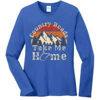 Country Roads West Virginia Take Me Home WV Map Mountains Ladies Long Sleeve Shirt