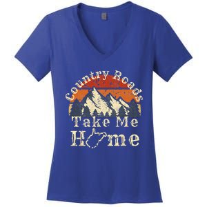 Country Roads West Virginia Take Me Home WV Map Mountains Women's V-Neck T-Shirt