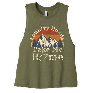 Country Roads West Virginia Take Me Home WV Map Mountains Women's Racerback Cropped Tank