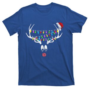 Christmas Reindeer W Xmas Lights Santa Hat Retro Distressed T-Shirt