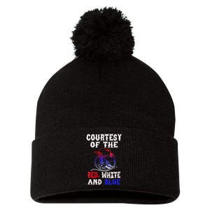 Courtesy Red White And Blue Pom Pom 12in Knit Beanie