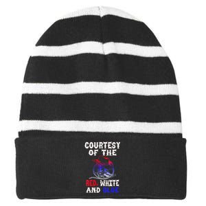 Courtesy Red White And Blue Striped Beanie with Solid Band