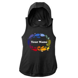 Colorful Rainbow Wreath Custom Name Plate Ladies PosiCharge Tri-Blend Wicking Draft Hoodie Tank