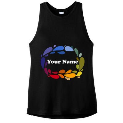 Colorful Rainbow Wreath Custom Name Plate Ladies PosiCharge Tri-Blend Wicking Tank