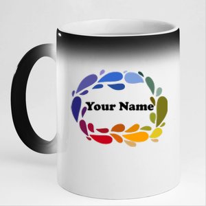 Colorful Rainbow Wreath Custom Name Plate 11oz Black Color Changing Mug