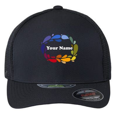 Colorful Rainbow Wreath Custom Name Plate Flexfit Unipanel Trucker Cap