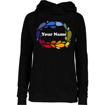 Colorful Rainbow Wreath Custom Name Plate Womens Funnel Neck Pullover Hood