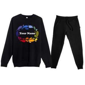 Colorful Rainbow Wreath Custom Name Plate Premium Crewneck Sweatsuit Set