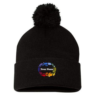 Colorful Rainbow Wreath Custom Name Plate Pom Pom 12in Knit Beanie