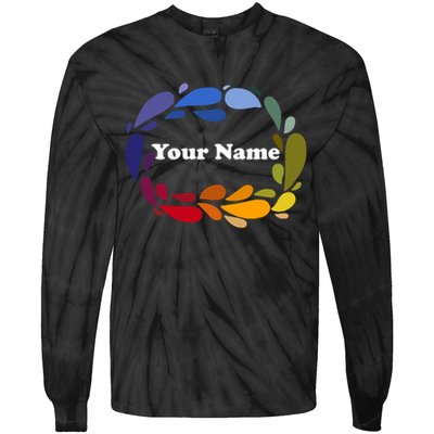 Colorful Rainbow Wreath Custom Name Plate Tie-Dye Long Sleeve Shirt