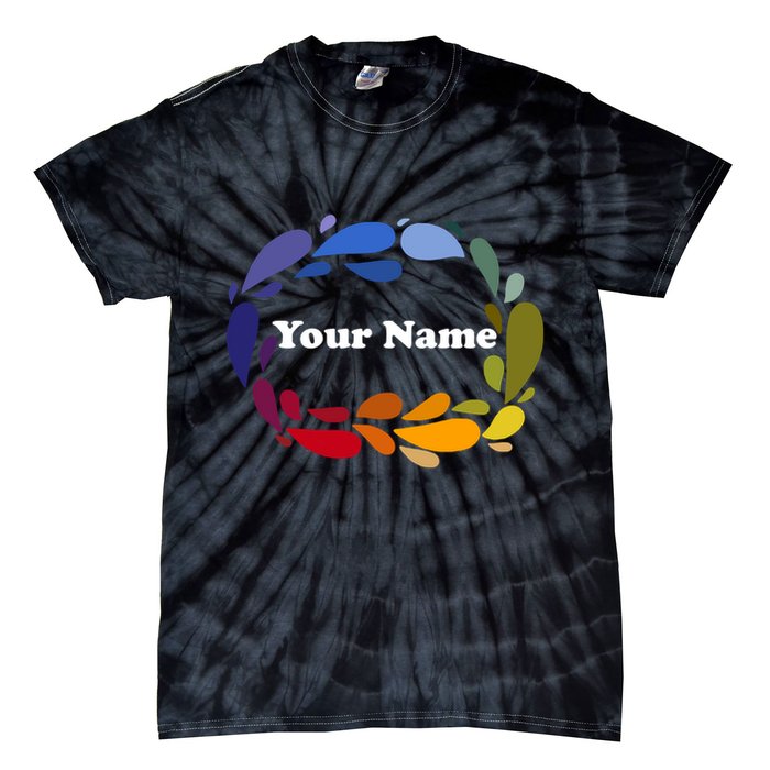 Colorful Rainbow Wreath Custom Name Plate Tie-Dye T-Shirt