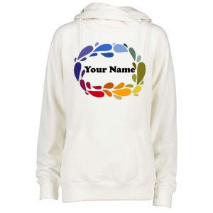 Colorful Rainbow Wreath Custom Name Plate Womens Funnel Neck Pullover Hood