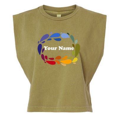 Colorful Rainbow Wreath Custom Name Plate Garment-Dyed Women's Muscle Tee