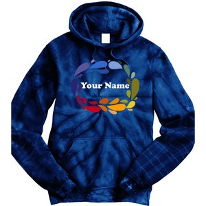 Colorful Rainbow Wreath Custom Name Plate Tie Dye Hoodie