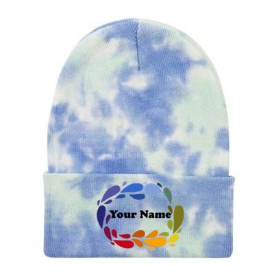 Colorful Rainbow Wreath Custom Name Plate Tie Dye 12in Knit Beanie