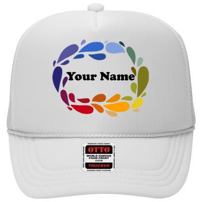 Colorful Rainbow Wreath Custom Name Plate High Crown Mesh Back Trucker Hat