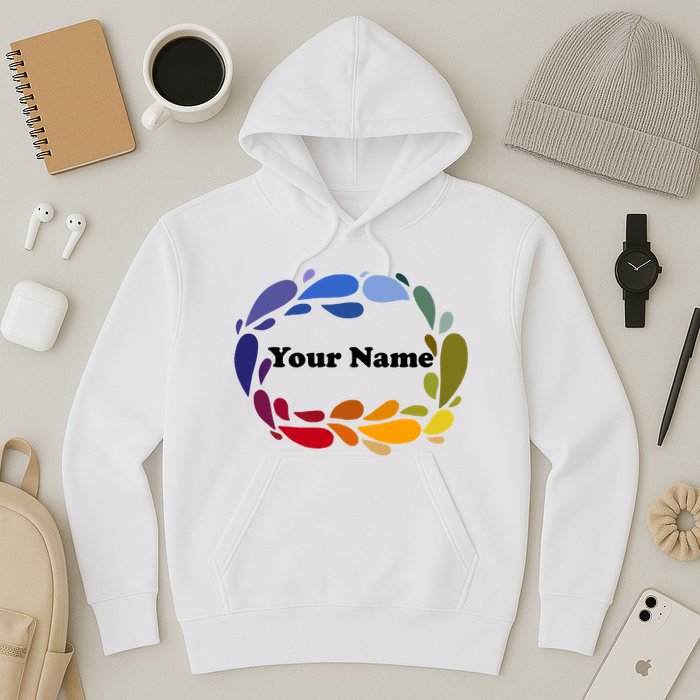 Colorful Rainbow Wreath Custom Name Plate Hoodie