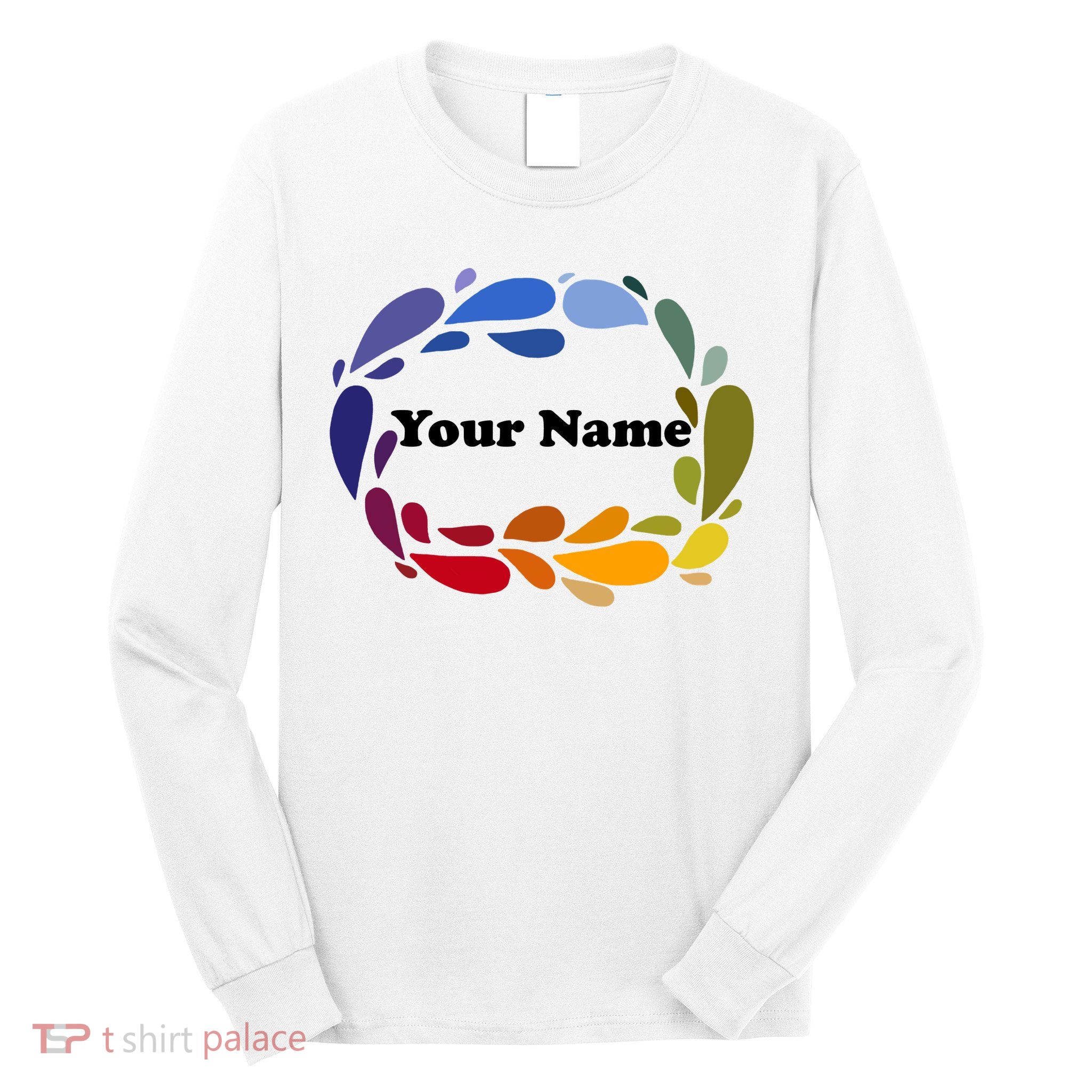 Colorful Rainbow Wreath Custom Name Plate Long Sleeve Shirt