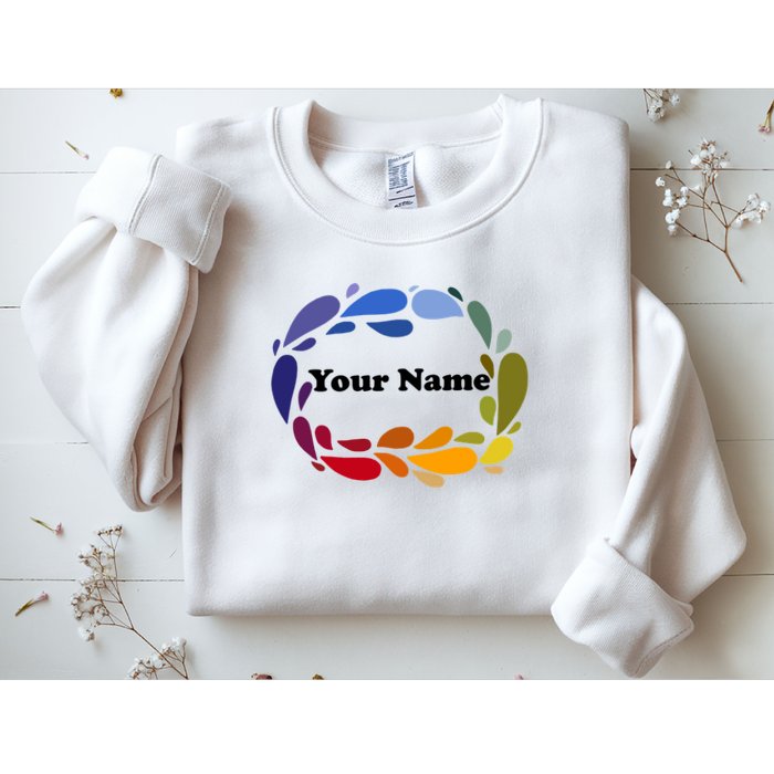 Colorful Rainbow Wreath Custom Name Plate Sweatshirt