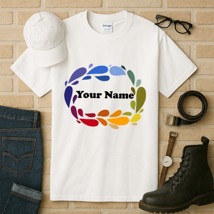Colorful Rainbow Wreath Custom Name Plate Tall T-Shirt