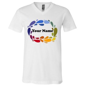 Colorful Rainbow Wreath Custom Name Plate V-Neck T-Shirt