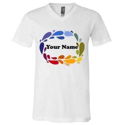 Colorful Rainbow Wreath Custom Name Plate V-Neck T-Shirt