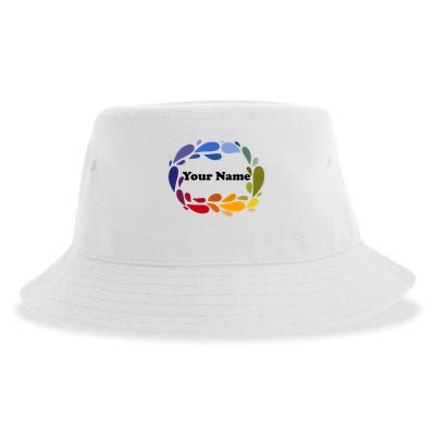 Colorful Rainbow Wreath Custom Name Plate Sustainable Bucket Hat