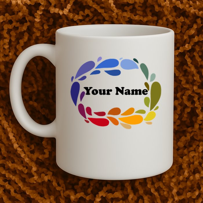 Colorful Rainbow Wreath Custom Name Plate Mug