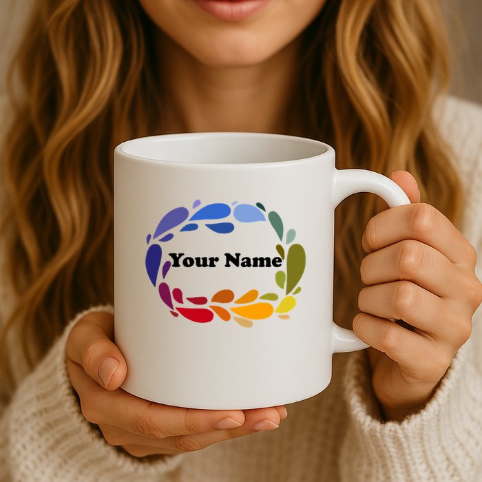 Colorful Rainbow Wreath Custom Name Plate Mug