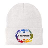 Colorful Rainbow Wreath Custom Name Plate Knit Cap Winter Beanie