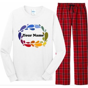 Colorful Rainbow Wreath Custom Name Plate Long Sleeve Pajama Set