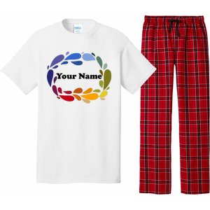 Colorful Rainbow Wreath Custom Name Plate Pajama Set