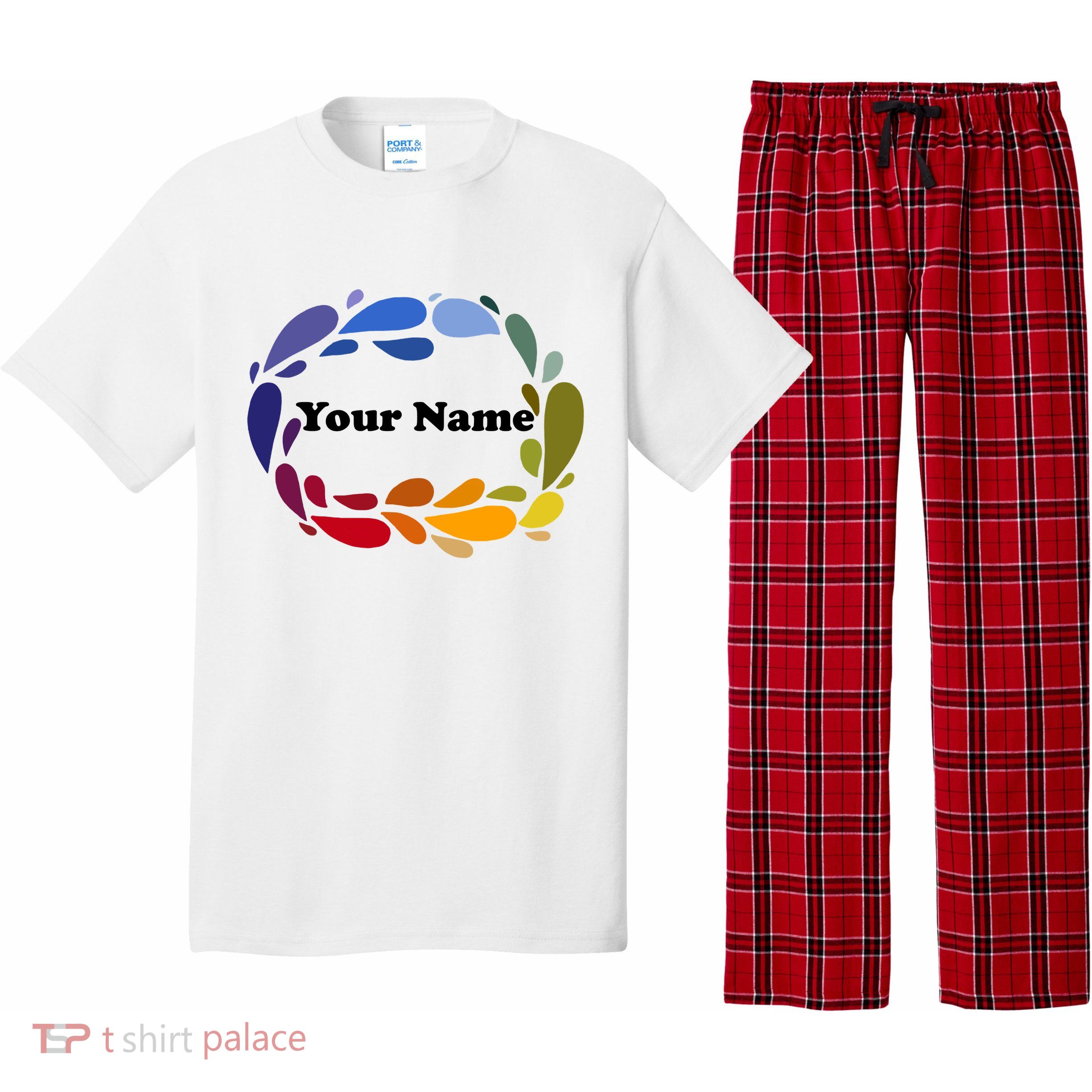 Colorful Rainbow Wreath Custom Name Plate Pajama Set