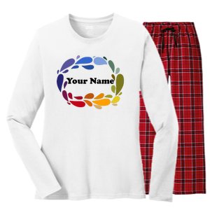 Colorful Rainbow Wreath Custom Name Plate Women's Long Sleeve Flannel Pajama Set 