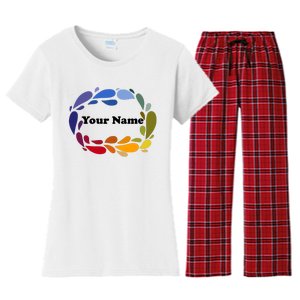 Colorful Rainbow Wreath Custom Name Plate Women's Flannel Pajama Set