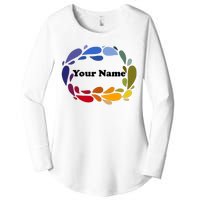 Colorful Rainbow Wreath Custom Name Plate Women's Perfect Tri Tunic Long Sleeve Shirt