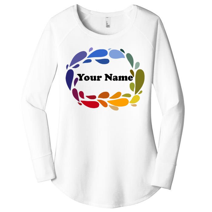 Colorful Rainbow Wreath Custom Name Plate Women's Perfect Tri Tunic Long Sleeve Shirt