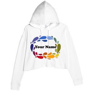 Colorful Rainbow Wreath Custom Name Plate Crop Fleece Hoodie