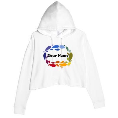 Colorful Rainbow Wreath Custom Name Plate Crop Fleece Hoodie