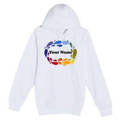 Colorful Rainbow Wreath Custom Name Plate Premium Pullover Hoodie