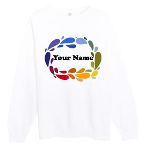 Colorful Rainbow Wreath Custom Name Plate Premium Crewneck Sweatshirt